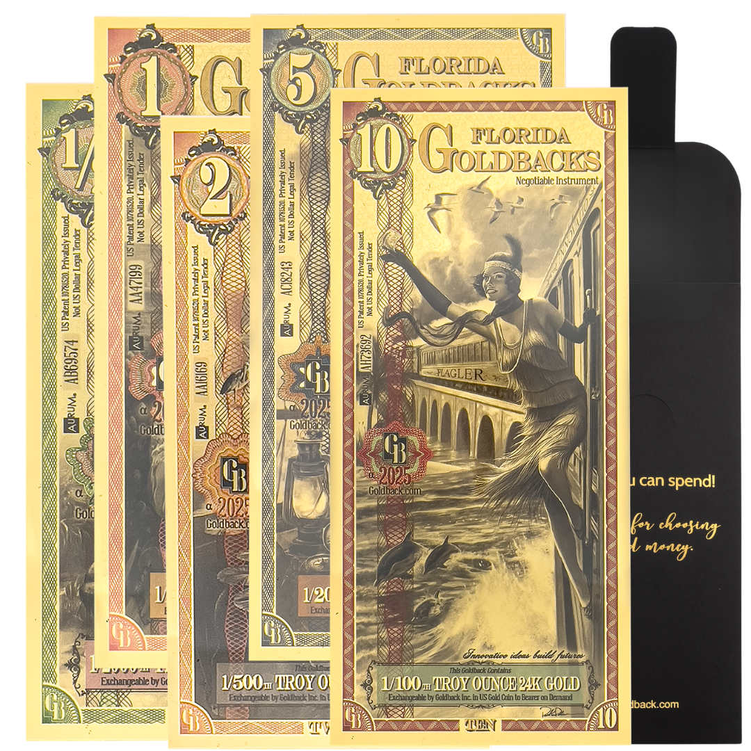 1/2, 1, 2, 5 & 10 Goldback - Florida Bundle (Free Sleeve)
