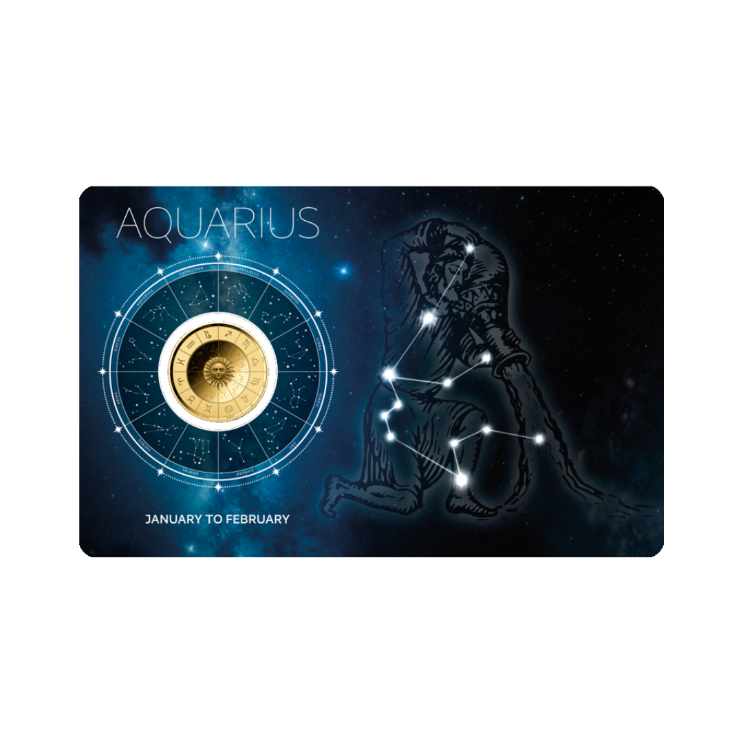 Zodiac Aquarius Coin Card - Gold Gift