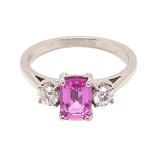 Pink Sapphire & Diamonds Trilogy Ring