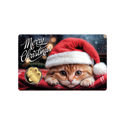 Cat Santa Hat Coin Card - Gold Gift