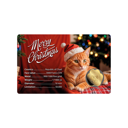 Cat Santa Hat Coin Card - Gold Gift