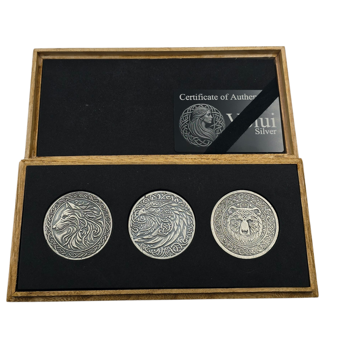 Volui Silver - Celtic Bear 54g, Eagle 55g, Wolf 61g - Silver Round Box Set