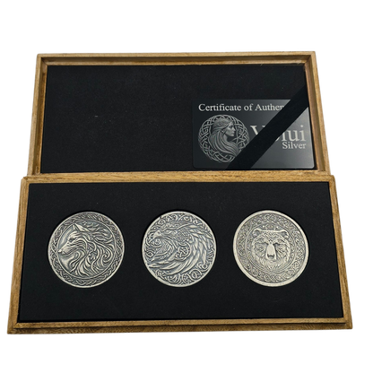 Volui Silver - Celtic Bear 54g, Eagle 55g, Wolf 61g - Silver Round Box Set