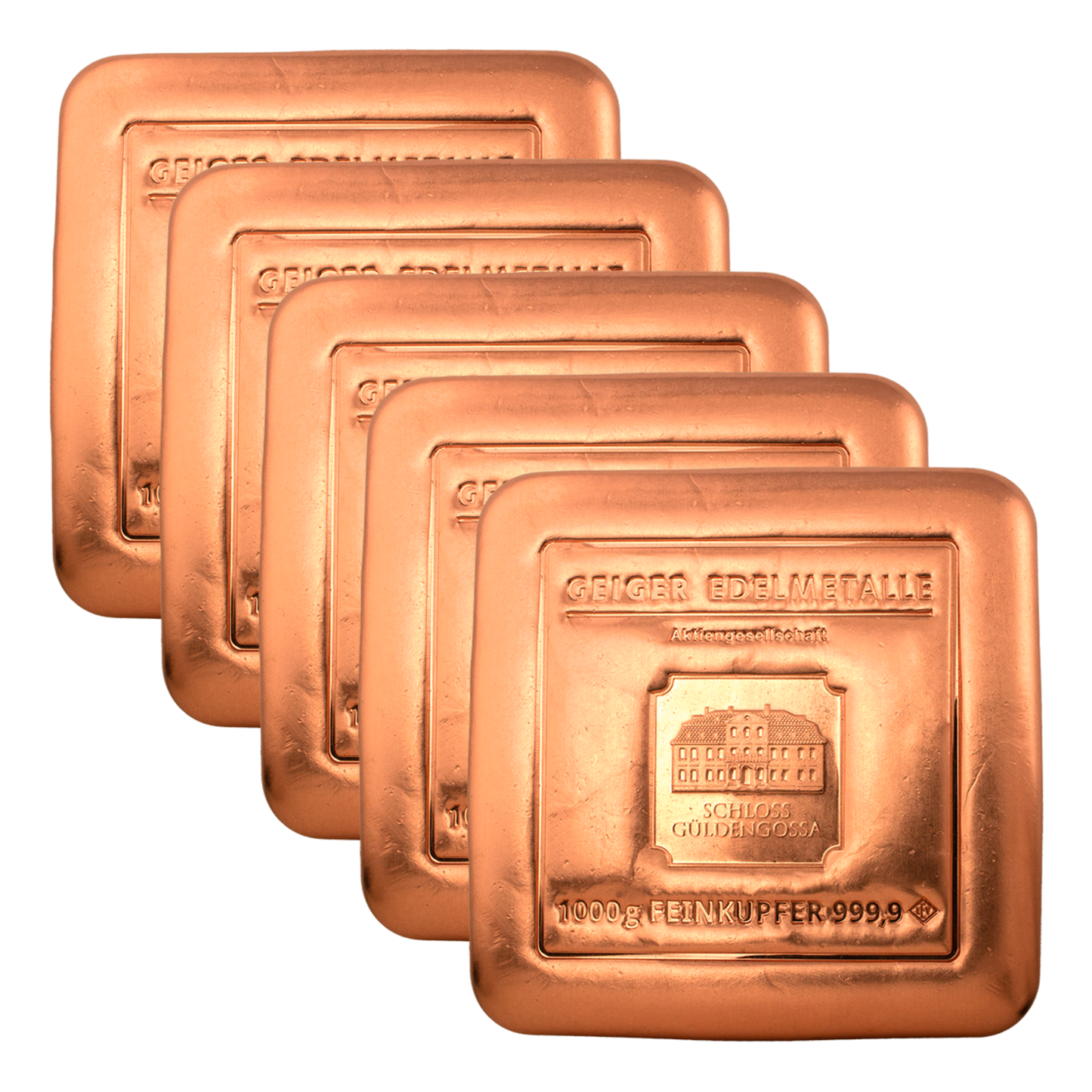 Multibuy 5x 1kg (1000g) 999.9 "Square" Copper Bar