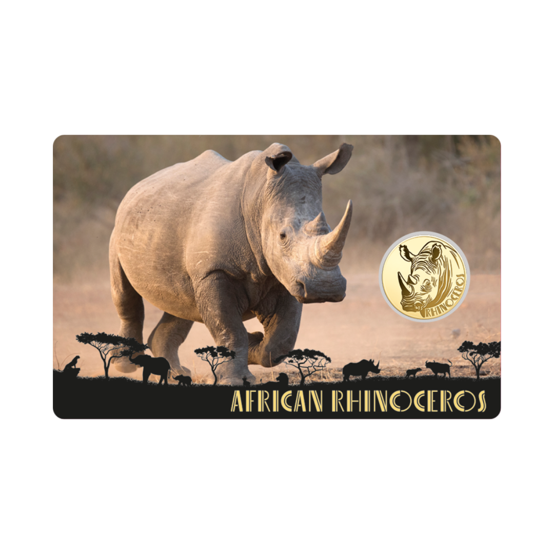 African Rhinoceros Coin Card - Gold Gift