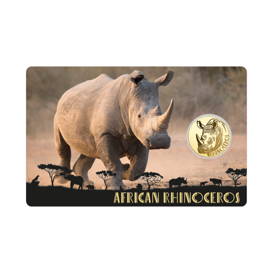 African Rhinoceros Coin Card - Gold Gift