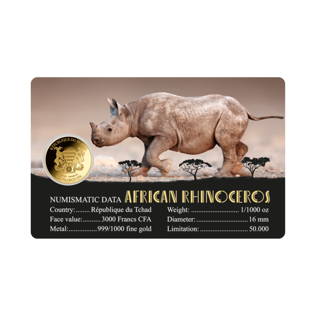African Rhinoceros Coin Card - Gold Gift