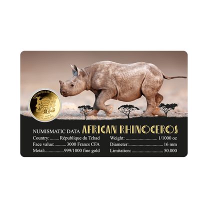 African Rhinoceros Coin Card - Gold Gift