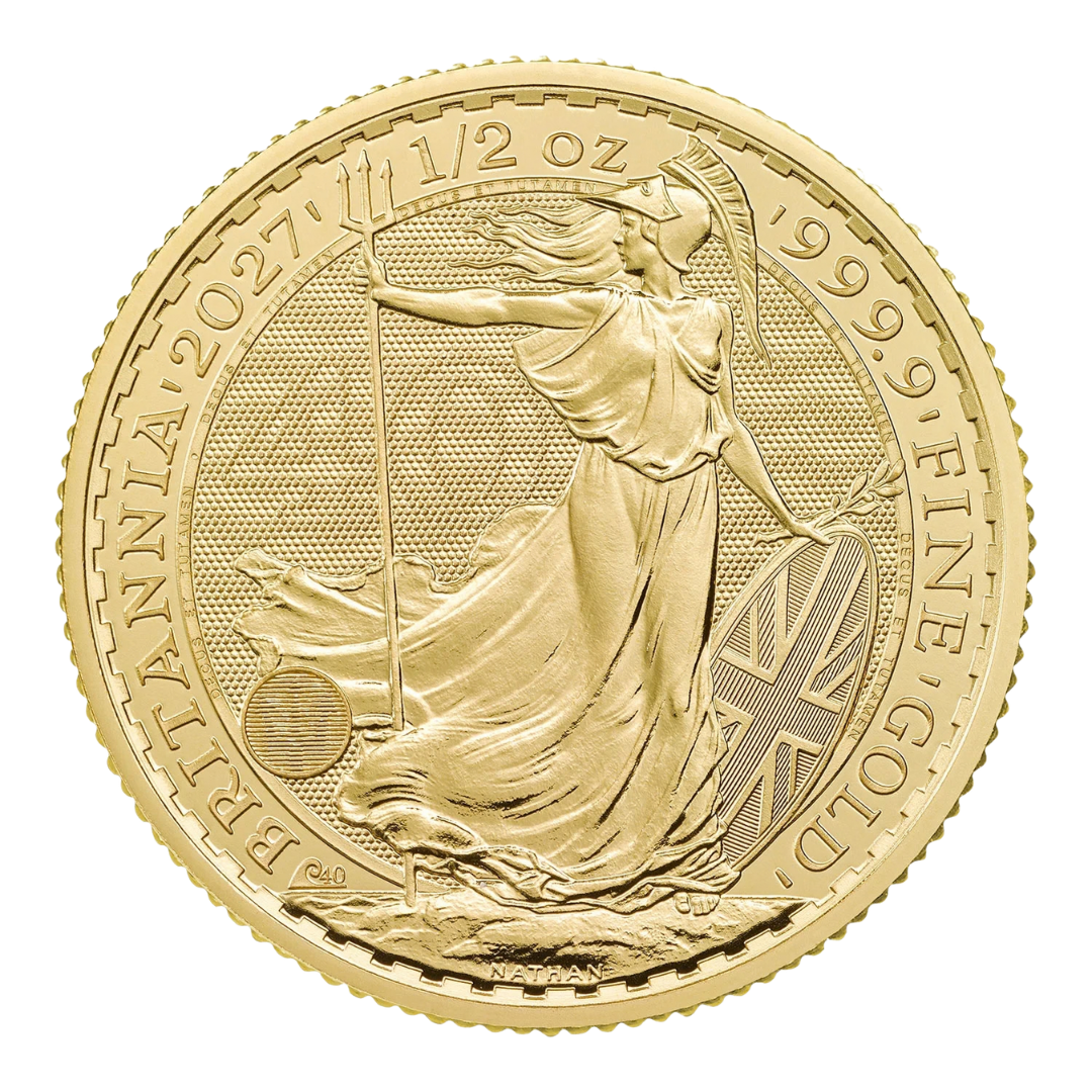 2027 1/2oz Gold Britannia coin, Britannia side with 40th anniversary privy mark