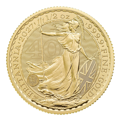 2027 1/2oz Gold Britannia coin, Britannia side with 40th anniversary privy mark