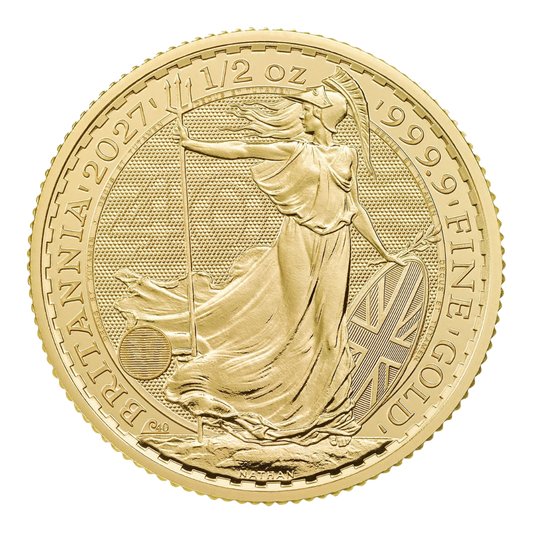 2027 1/2oz Gold Britannia coin, Britannia side with 40th anniversary privy mark