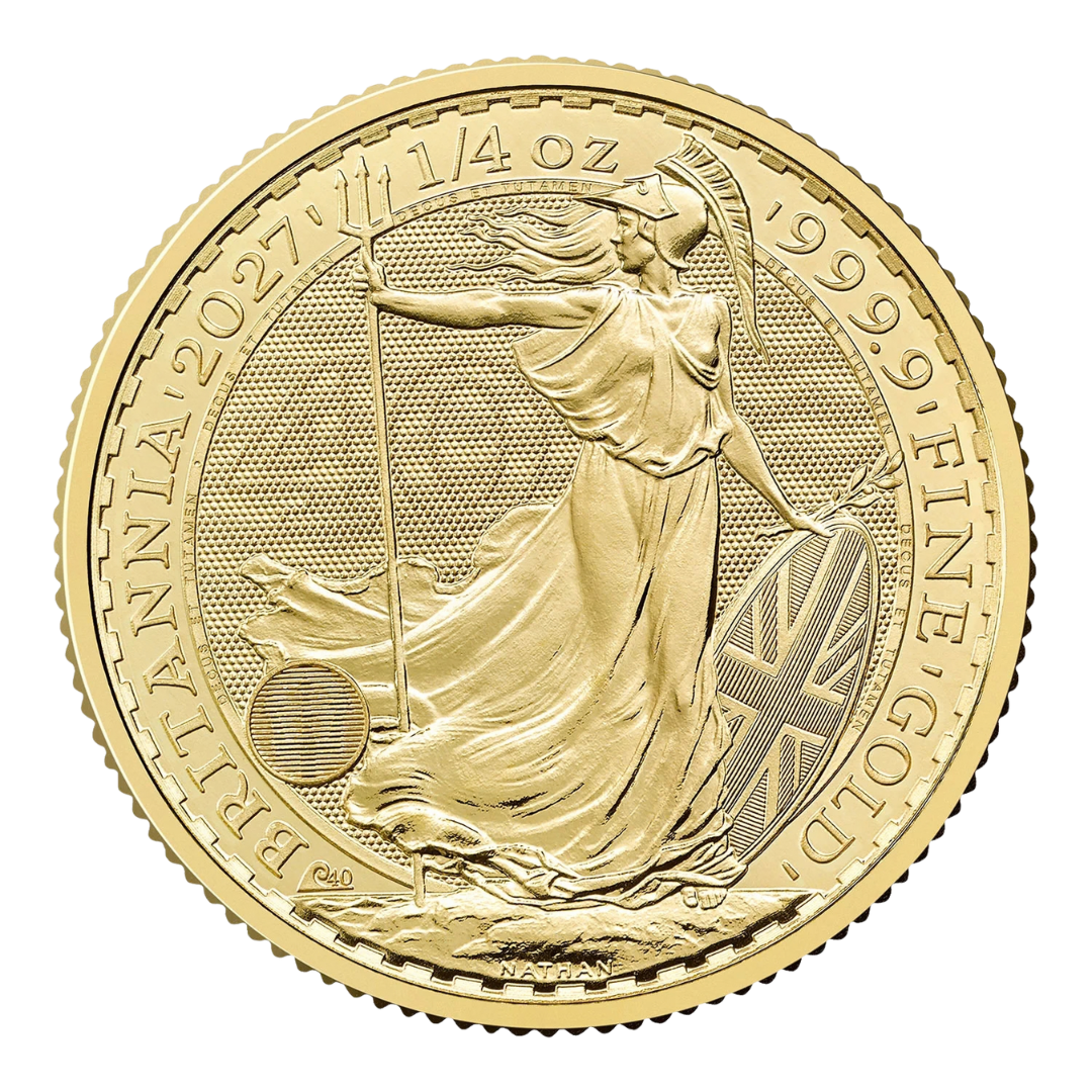 2027 1/4oz Gold Britannia coin, Britannia side with 40th anniversary privy mark