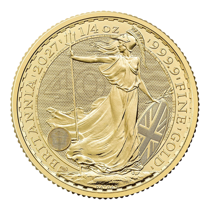 2027 1/4oz Gold Britannia coin, Britannia side with 40th anniversary privy mark