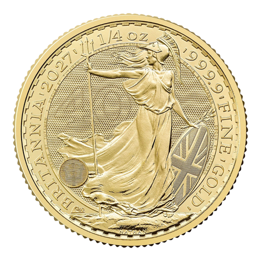 2027 1/4oz Gold Britannia coin, Britannia side with 40th anniversary privy mark