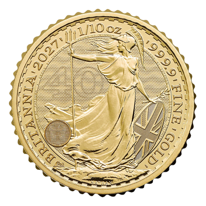 2027 1/10oz Gold Britannia coin, Britannia side with 40th anniversary privy mark