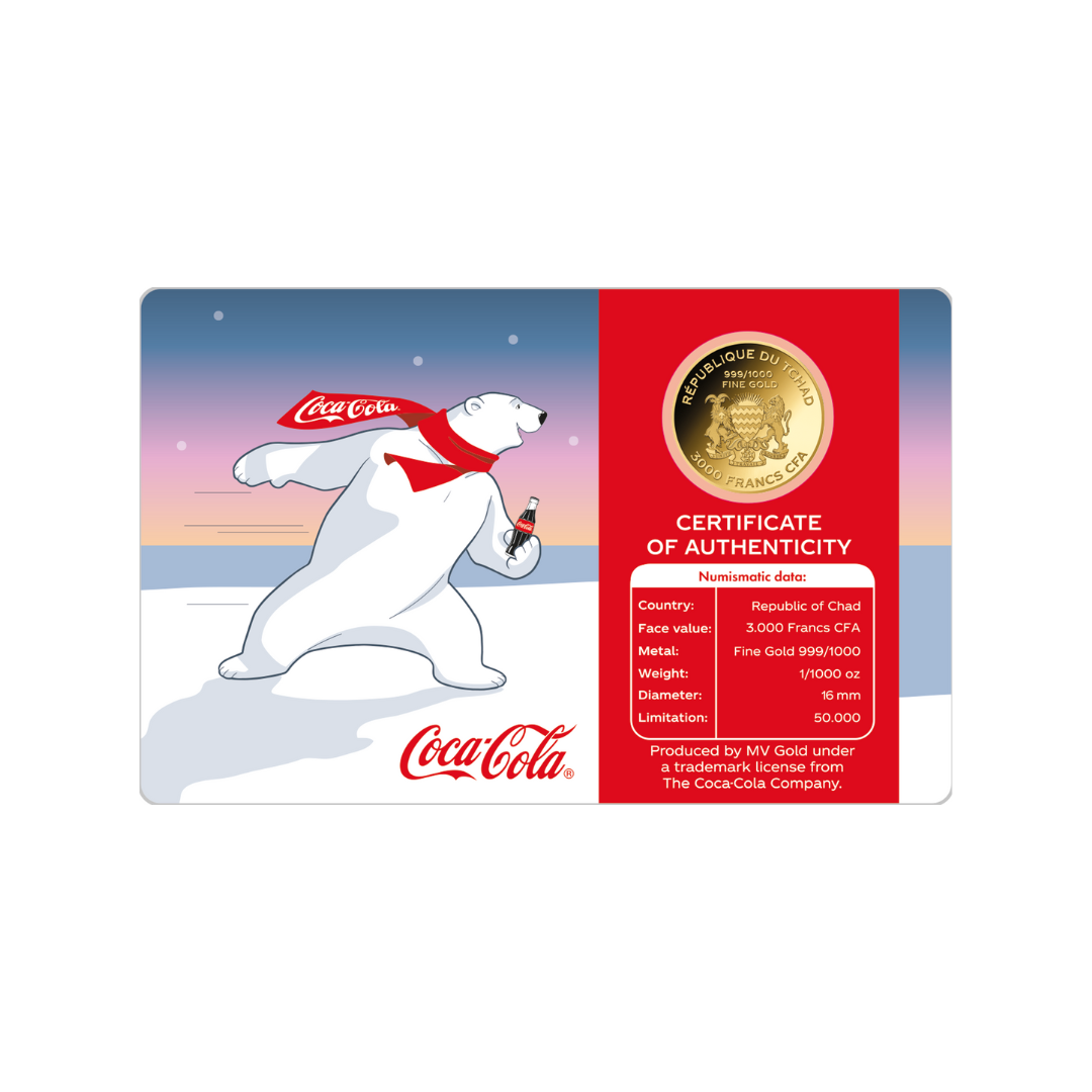 Coca Cola Polar Bear Coin Card - Gold Gift