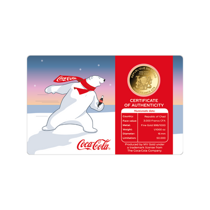 Coca Cola Polar Bear Coin Card - Gold Gift