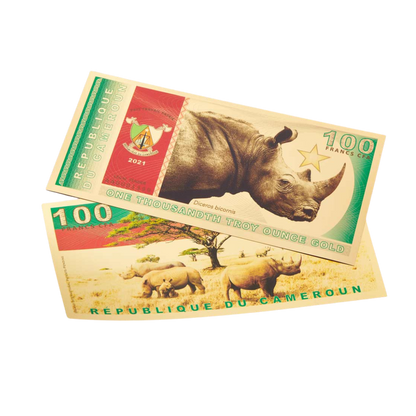 2021 Republic of Cameroon 1/1000oz Gold Black Rhino Aurum Gold Note