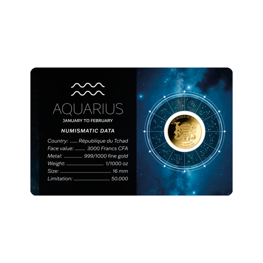 Zodiac Aquarius Coin Card - Gold Gift