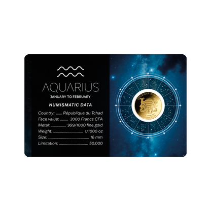 Zodiac Aquarius Coin Card - Gold Gift