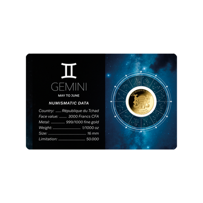 Zodiac Gemini Coin Card - Gold Gift