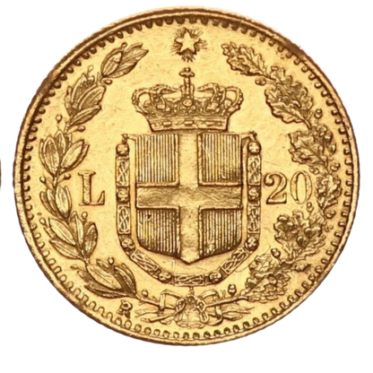 1882 20 Lire Umberto Gold Coin