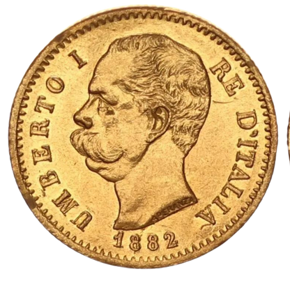 1882 20 Lire Umberto Gold Coin