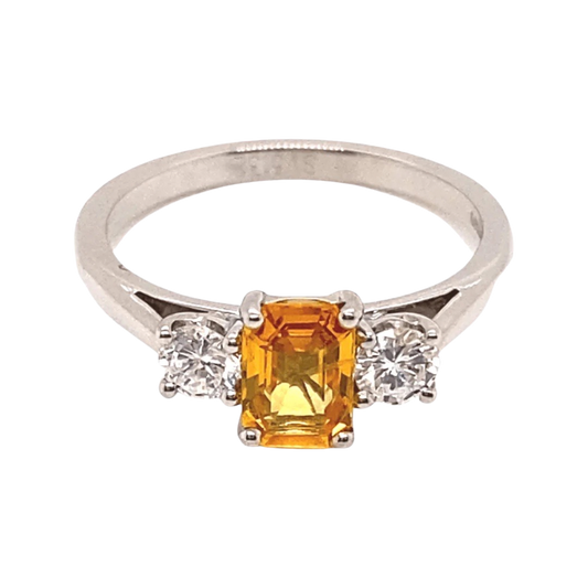 Orange Sapphire & Diamond Trilogy Ring